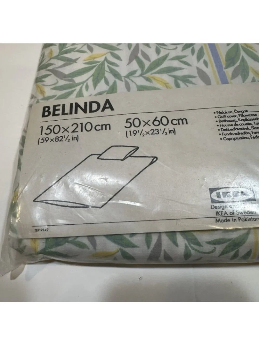 Vintage IKEA Belinda Duvet Cover Set Green Leaf Floral Cotton Twin NOS